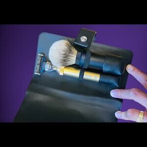 VP Leon Hardy Razor & Brush in Leather Case Never Used! Spoiled Daddy Self Care